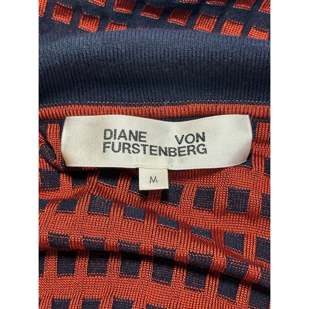 Diane Von Furstenberg Knit Wrap Dress Women's Medium Checkered Red Navy Blue - Picture 8 of 9